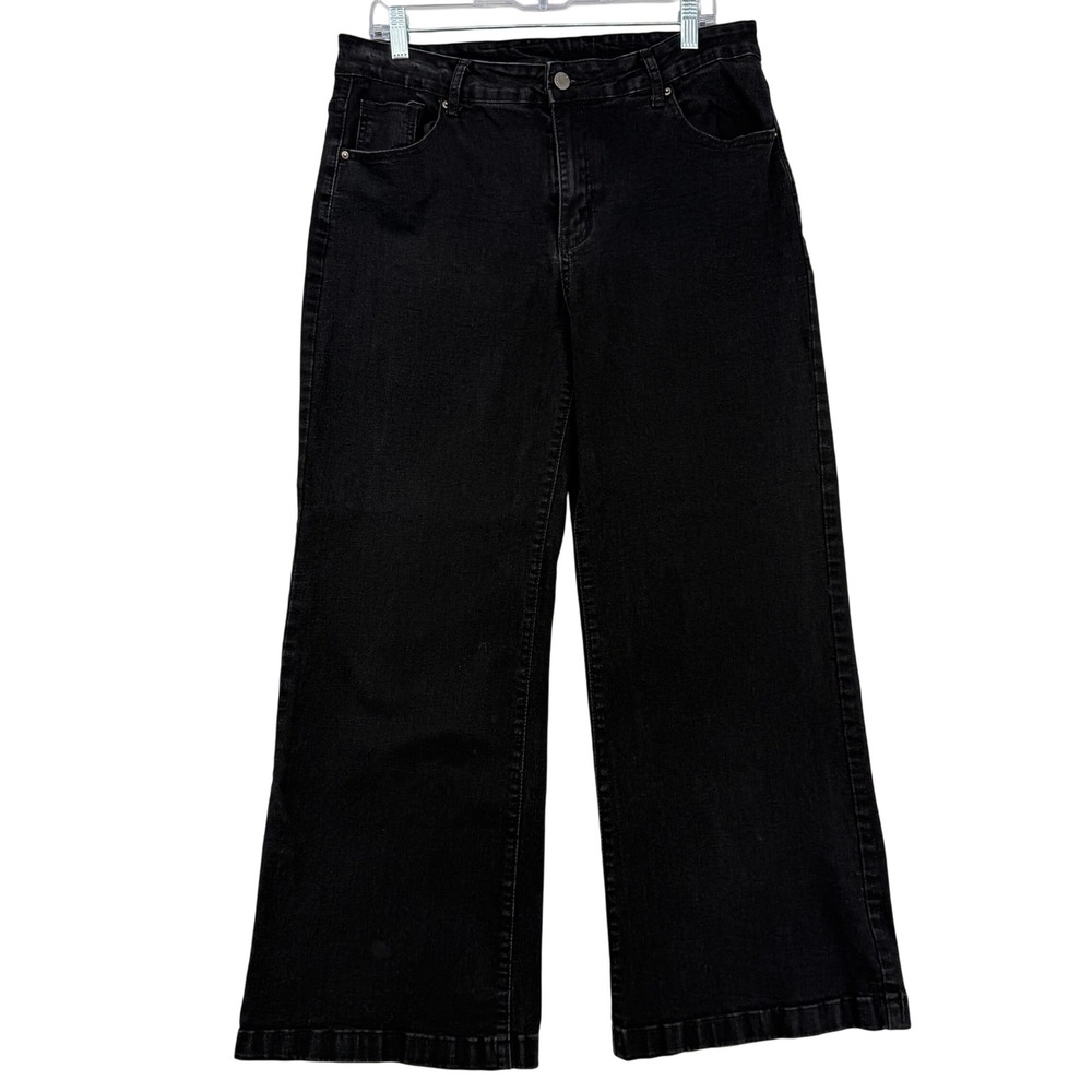 Roswear‎ Wide Leg Jeans Black High Waisted XL Stretch Baggy Loose Denim Grunge